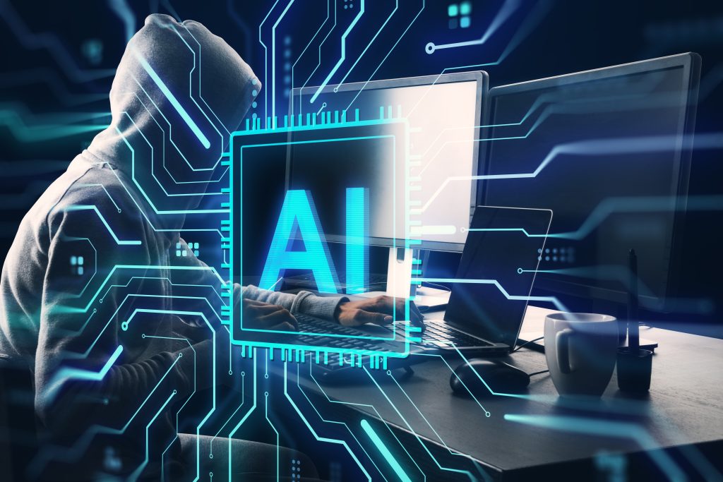 Person working with AI technology. SHA-256 Hashing and Bitcoin Anchoring Explained.