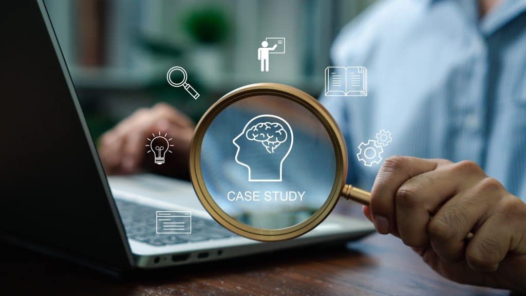 Magnifying glass showing design file proof of creation.